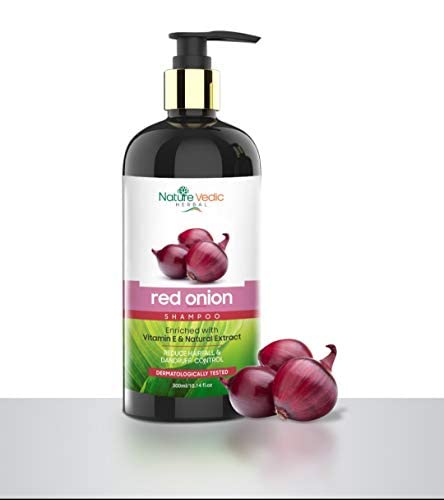 Nature Vedic Herbal Red Onion shampoo for Strong Hair & hairfall control, Enriched with Vitamin-E and Natural Extract, 300 ml