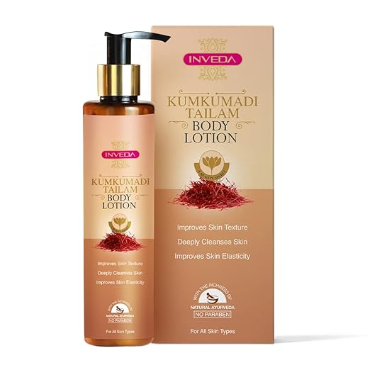 Inveda Kumkumadi Tailam Body Lotion, Dull, Redness, Shea Butter, Healthy & Tone Glow, 200ml