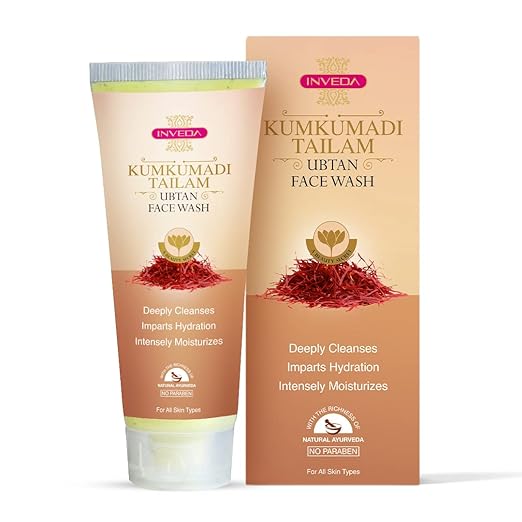 Inveda Kumkumadi Tailam Ubtan Facewash for Dryness, Dead Skin, Spots Made with Goodness of Saffron & Walnut, Giving Spotless and Clear Face, 100ml