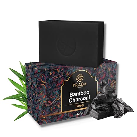 PRABA AYURVEDHA Bamboo Charcoal Soap for Bath, Acne Clear, Skin Whitening Soap, Made Virgin Coconut Oil, Bathing Bar for Skin Care, Natural and Organic Herbal Soap-100 g