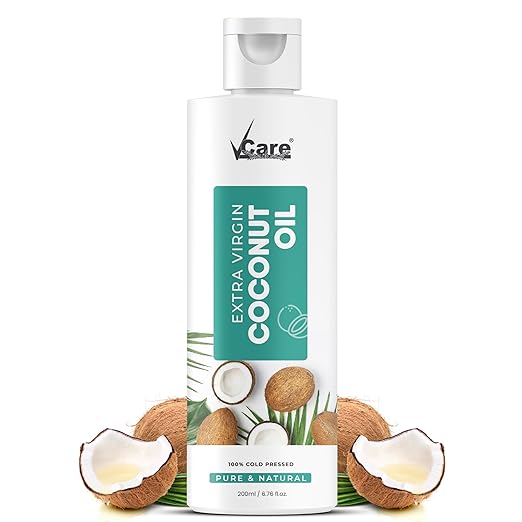 VCare Extra Virgin Coconut Hair Oil Cold Pressed for Hair Growth, Skin and Face, New Born Baby Body Massage Oil, Control Hair Fall, Suitable for Kids, Women and Men - 200ml