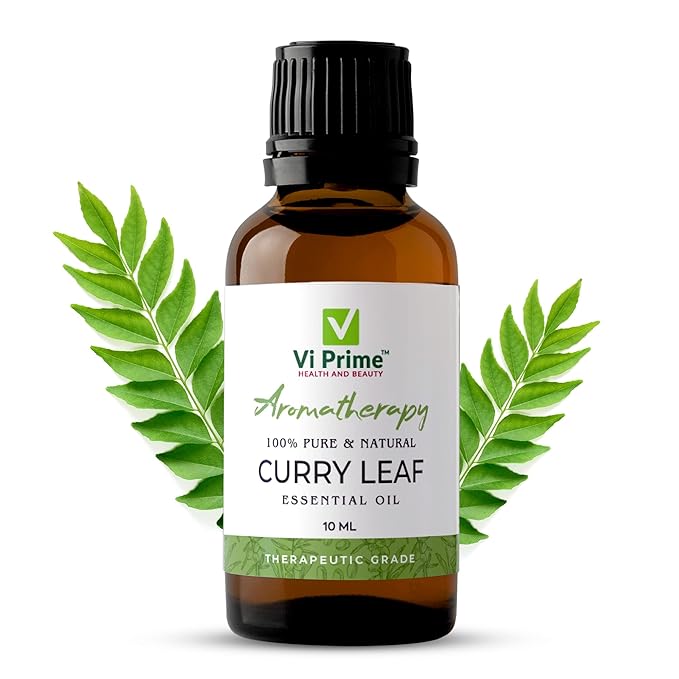 VI PRIME HEALTH AND BEAUTY Curry Leaf Essential Oil, Protects Against Sun Damage, Removes Acne & Wrinkles, Face, Hair Care, Pure & Undiluted Therapeutic Grade Oil, Excellent for Aromatherapy,100% Organic, Paraben & Sulphate Free, 10 ml