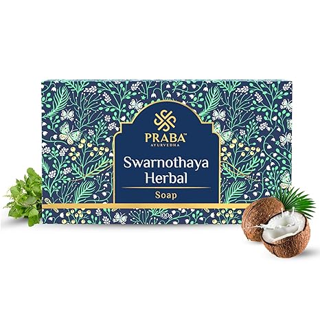 PRABA AYURVEDHA Swarnothaya Herbal Soap, Skin Brightening Soap, Anti-Inflammatory, Made with Virgin Coconut Oil, for all types 100 g