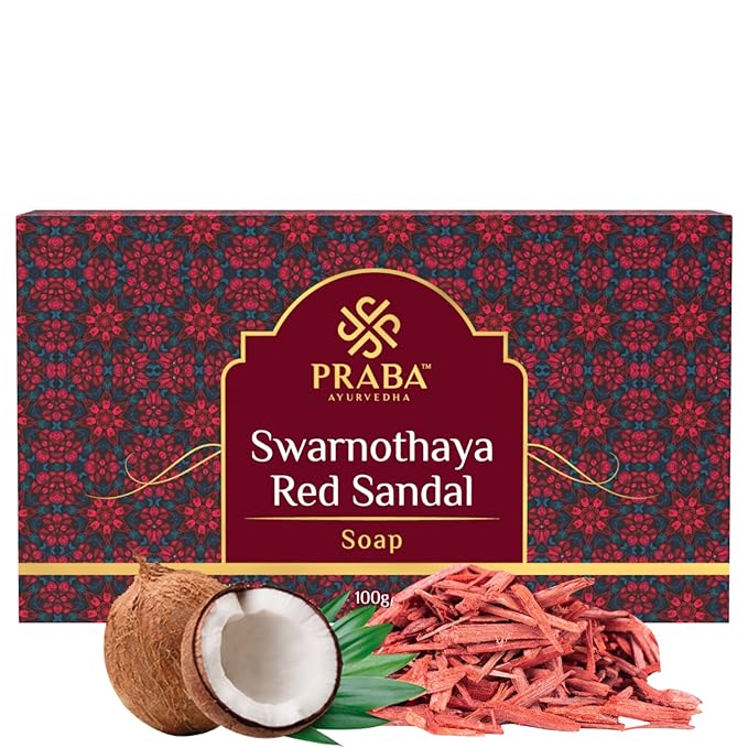 PRABA AYURVEDHA Swarnothaya Red Sandal Soap for Bath| Ayurvedic Sandal Wood Soap | Hand Made Natural and Organic Herbal Soap| Moisturizing and Skin Whitening Soap - 100 g