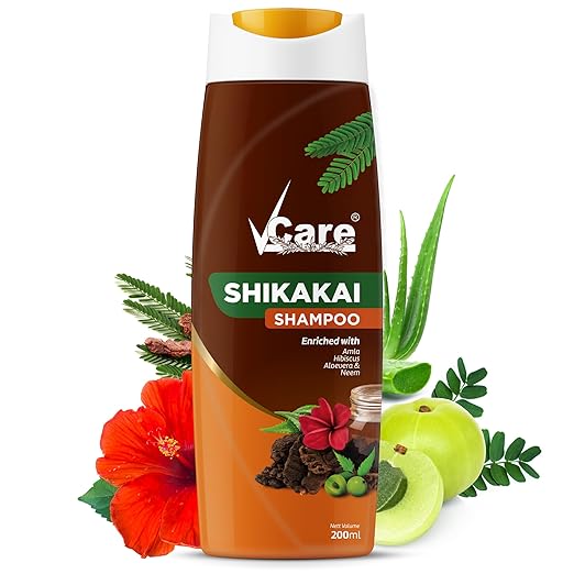 VCare Shikakai Shampoo with Goodness of Aloe Vera & Neem, Amla, Hibiscus, Shikakai Shampoo 200ml