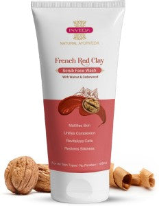 Inveda French Red Clay Scrub Face Wash A Deep Cleansing Formula and Gentle Exfoliation, Loaded with Goodness of Walnut, Cedarwood and Red Clay for Silky & Soft Skin, 100ml