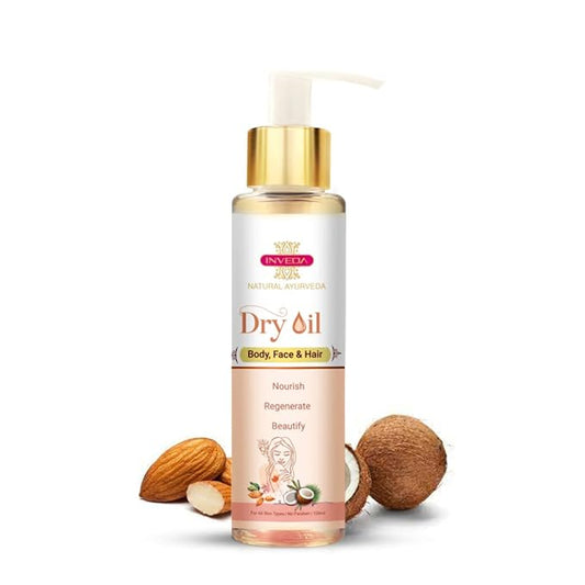 Inveda Dry Oil Prevent Dry Skin & Split Ends with Black Currant, Tomato Seed Oil, Olive Oil, Hazel Seed Oil & Sweet Almond Oil for Soft Skin and Shiny Hair, 100ml