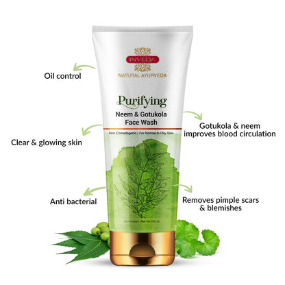 Inveda Purifying Neem & Gotukola Face Wash for Removing Pimples Scar and Blemishes, Giving Clear, Glowing Skin, 100ml