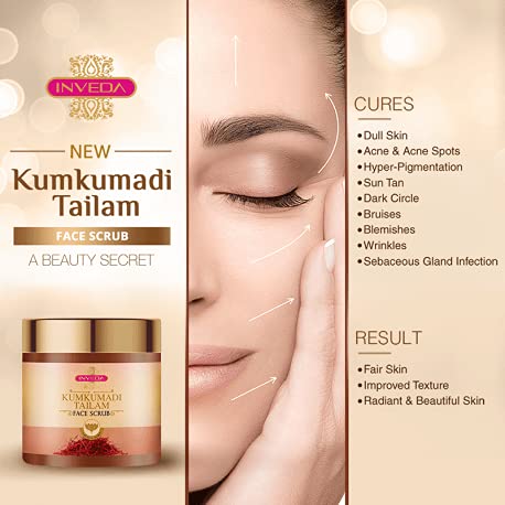 Inveda Kumkumadi Tailam Face Scrub | Prevents 9 Skin Problems with Kesar, Turmeric, Licorice and Sandalwood for Removing Dead Skin Cells for Radiant & Spot Free Skin, 100ml