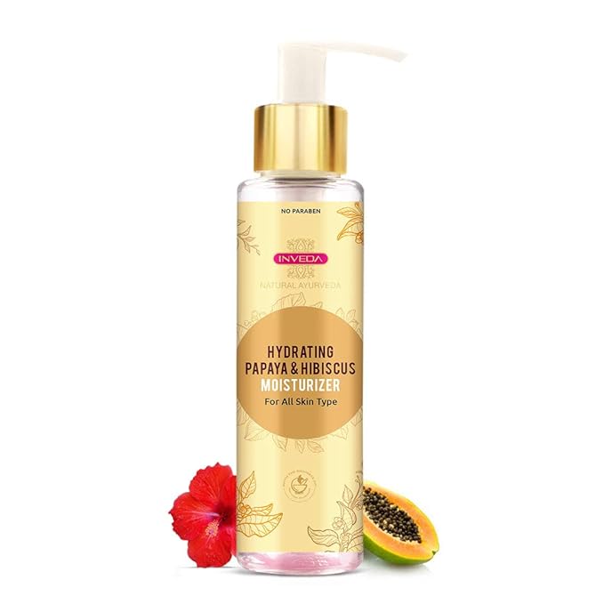 Inveda Hydrating Papaya and Hibiscus Moisturizer with Wheat Germ Oil & Sweet Almond Oil to Give Moisturized and Even Skin Tone, 100ml