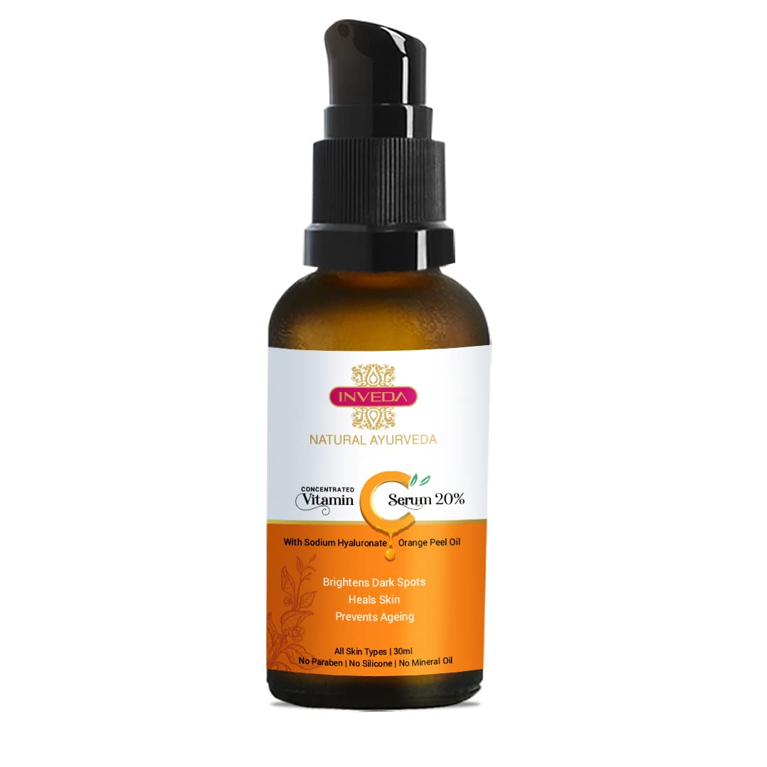 Inveda Concentrated Vitamin C Serum 20%, Removes Dark Spots, Gives Even Tone, Bright & Tight Skin with Orange Peel Oil for Hydrated Youthful Glow, 30ml